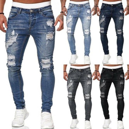 Mens skinny denim ripped jeans - ripped,