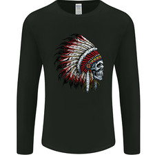 Indian Skull Headdress Biker Motorbike Mens Long Sleeve T-Shirt
