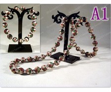 New Handmade cloisonne beautiful floral beaded Necklace+Bracelet Bangle (purple)