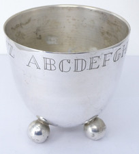 Alphabet Engraved Silver Plated Nursery Christening Cup On Three Ball Feet