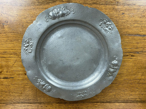 Large hammered pewter charger - hammered,