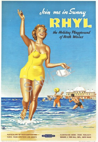 Vintage railway poster rhyl - poster,