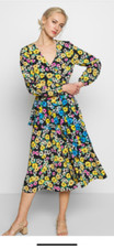 EX WALLIS Black Sunflower Tier Wrap Raffle Dress Size 8 RRP £50