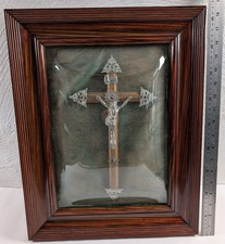 Antique Wall Crucifix In Wooden Shadow Box Cross Jesus 18.5in Tall