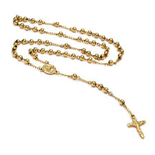 With Holy Mary Pendant Rosary Bead Necklace 18k Gold Plated Cross Crucifix