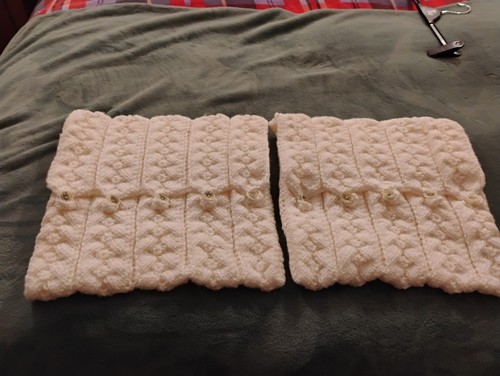 Pair hand knitted cushion - hand,
