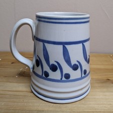 Vintage Tankard Mug Studio Pottery Buchan Portobello Scotland Blue & White Retro