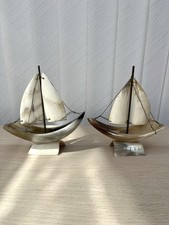 Set of 2 Vintage Small Model Sailing Boat Ship Figurine Statue made from horn