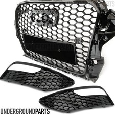 AUDI A3 8V GLOSS BLACK HONEYCOMB FRONT BUMPER GRILLES AND SIDE FOGS LIGHTS KIT