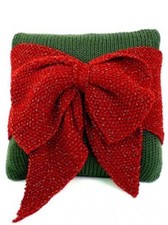 ARAN KNITTING PATTERN - CHRISTMAS BIG RED BOW CUSHION EASY TO KNIT