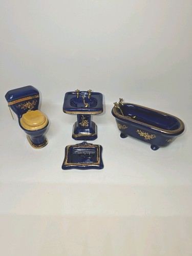 Ceramic blue gold bathroom - gold, set