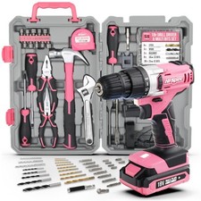 Cordless Drill 18V Pink Electric Power Driver & 81pc DIY Tool Kit Set – Hi-Spec