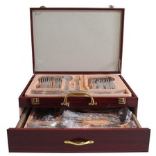 Premium 72pcs Stainless Steel Cutlery Set Servers in Shiny Wooden Cary Case