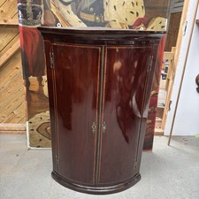 Antique George III Mahogany Hanging Bow-Front Corner Cabinet