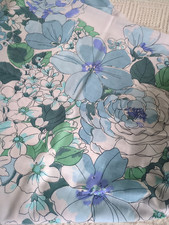 Vintage double fitted sheet blue green flowers Danville retro fabric 70s