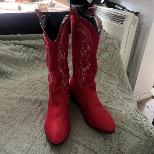 Ladies bright red faux suede - faux,