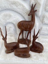 Vintage Mid-Century Hand Carved Gazelle Antelope Reindeer Figurines Statues x4