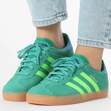 adidas Gazelle Suede Trainers - All Sizes Available - Green/Blue/Gum (JP7127)
