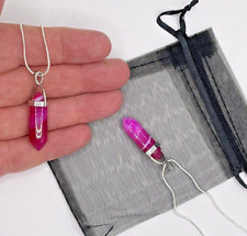 Pink Agate Stone Crystal Long Point Pendant  Natural  Necklace Healing