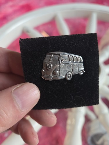 Camper van silver pewter pin - silver,