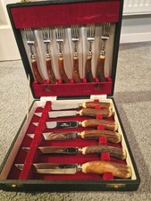 English Southern & Richardson Stag Horn Fork & Knives Cutlery,Boxed Set Of 12