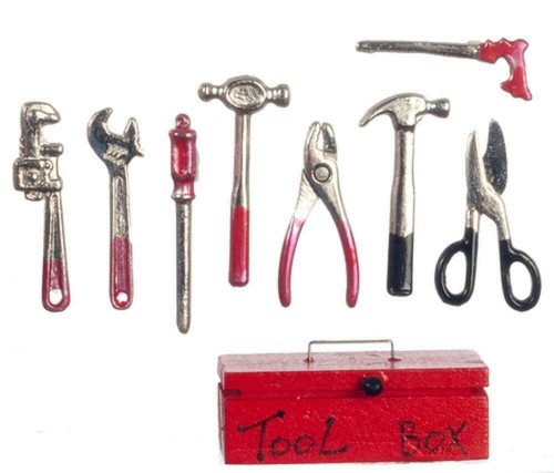 Dolls house red tool box - house,