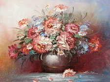 Vintage Original palette knife oil painting signed by K Stone floral still life