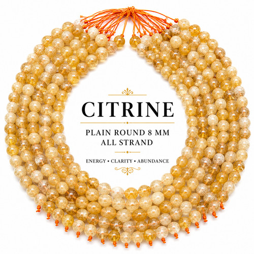 Natural citrine 8mm round - citrine,