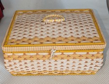 Vintage  Woven Wicker Rattan Sewing Box 27 x 19 x 13 cm