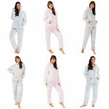 Ladies Fluffy Fleece Pyjama Set Warm Cosy Teddy Sherpa Fleece Loungewear Set PJS