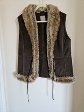 Ladies Gilet, suede, edged in fur. Size 16.