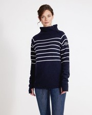 Martina Wind Proof Holbrook Sweater Medium. Breton Stripe Funnel Neck Wool
