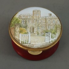 Staffordshire Enamels Vintage Pill Box M. Cooke Building Artwork Red 6cm -CP