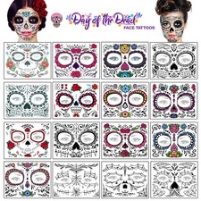 Day of the Dead Face Mask Temporary Tattoos - Mexican Skull Halloween Stickers
