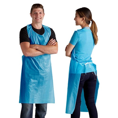 Polythene plastic blue aprons - plastic,