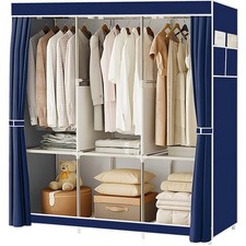 PRACTICAL FABRIC CANVAS WARDROBE HANGING RAIL SHELVING CLOTHES STORAGE CUPBOARD
