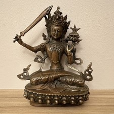 Vtg Chinese Tibetan Style Brass Alloy  MANJUSHRI figurine 14cm Buddhist Deity
