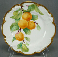 Jean Pouyat Limoges Signed Leony Peachs & Gold Floral 8 7/8 Inch Antique Plate