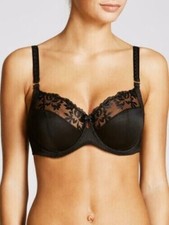 John Lewis & Partners Clara Embroidered Balcony Bra Black, Size - 36G