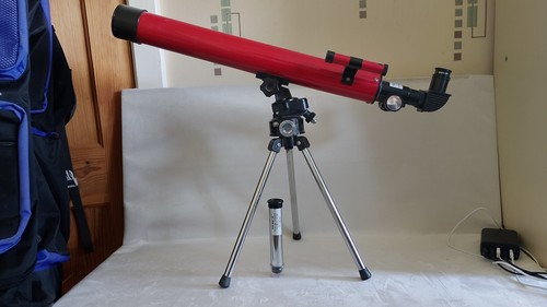 Red refractor telescope - refractor, with