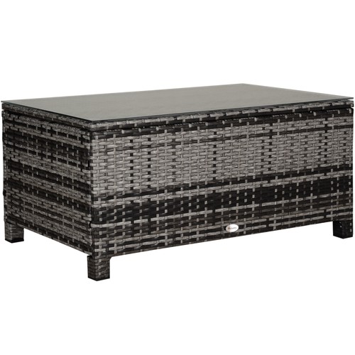 Rattan coffee table with glass - coffee,
