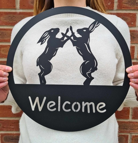 Boxing hares welcome sign - hares,