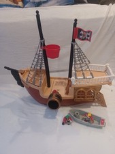 Vintage 1994 Fisher Price Pirate Ship Boat Playset w/ Figures & Rowboat Toy