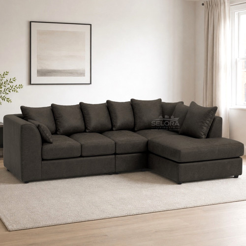 Black leather corner sofa - corner,