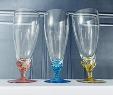 Vintage Fostoria Fairfax Footed Ice Tea Tumblers Pink Blue Yellow Set Of 3