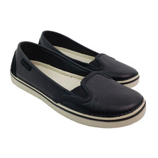 Crocs Hover Womens Size 7 Black White Leather Crocband Croslite Loafer Shoes