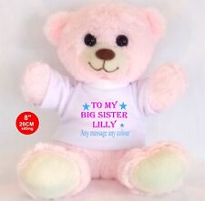 20cm top to toe PERSONALISED PINK TEDDY BEAR 8"/20CM  BIG / LITTLE SISTER/COUSIN