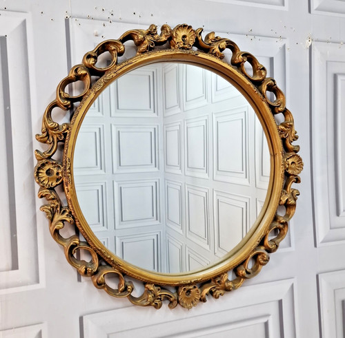 Vintage gilt wall mirror round - vintage,