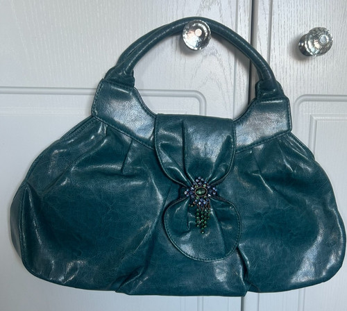 Teal pvc handbag beaded brooch - teal,