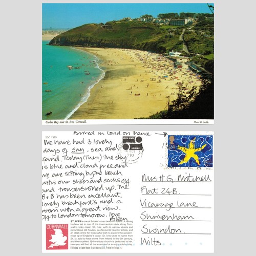 Vintage postcard carbis bay - vintage,